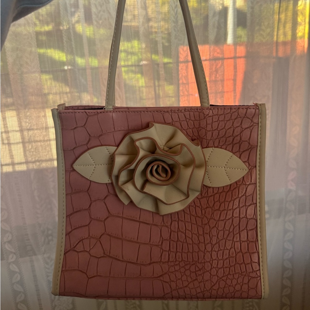 Leather Pink and Cream Handbag from Japan
